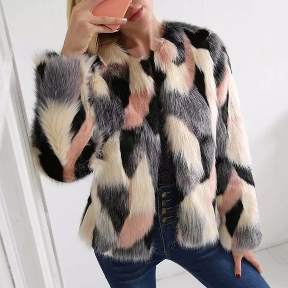 Boutique By The Bay Jackets & Blazers - Arctic Ocean's Faux Fur Jacket Pink/Grey